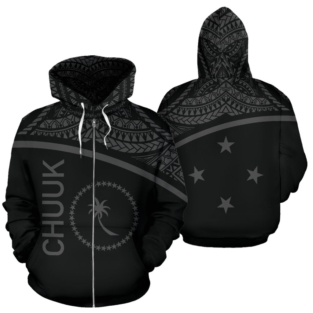 Chuuk All Over Zip up Hoodie Micronesia Curve Style Unisex Black - Polynesian Pride