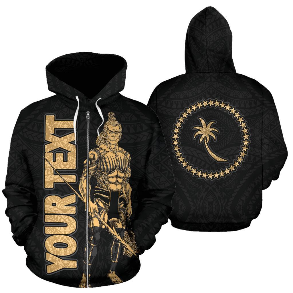 Chuuk Custom Zip up Hoodie Micronesia Chuukese Warrior Gold Unisex Gold - Polynesian Pride