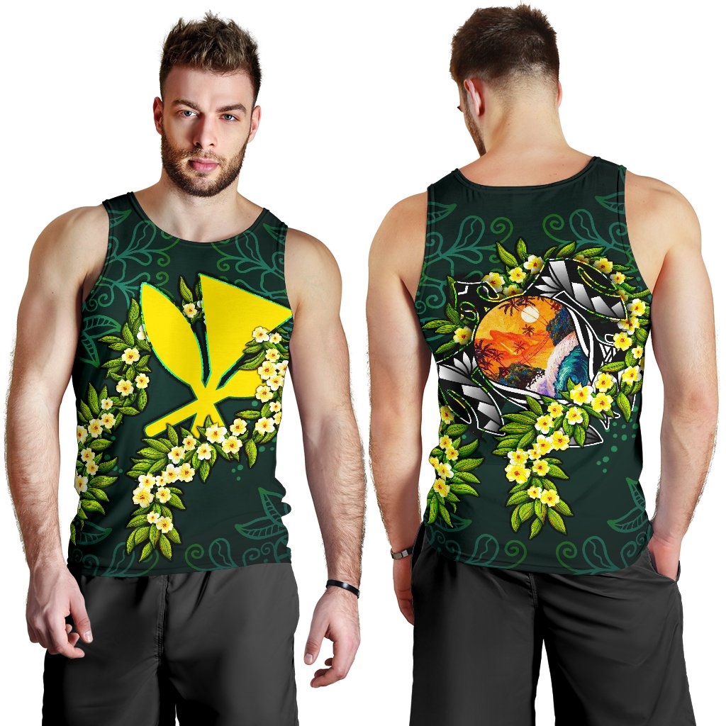 Polynesian Hawaii Men Tank Top - Ti Leaf Lei Turtle Green - Polynesian Pride