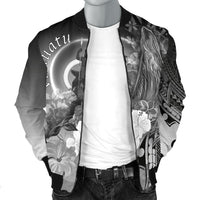 Vanuatu Men's Bomber Jacket - Humpback Whale with Tropical Flowers (White) - Polynesian Pride