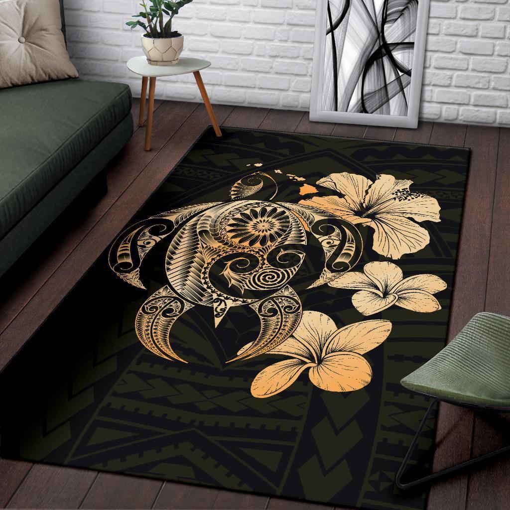 Hibiscus Plumeria Mix Polynesian Turtle Area Rug AH - Polynesian Pride