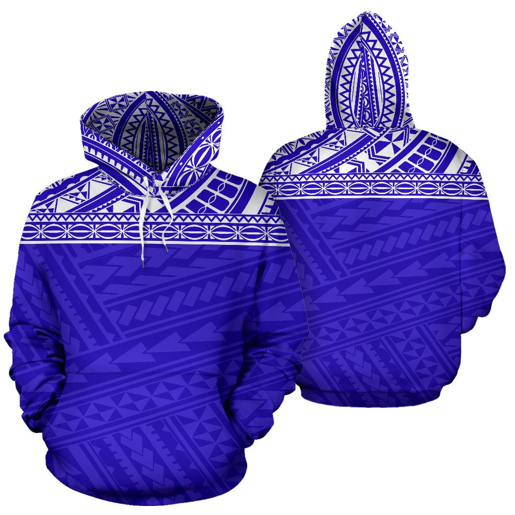 Poly All Over Hoodie Polynesian Royal Blue Version Unisex White - Polynesian Pride