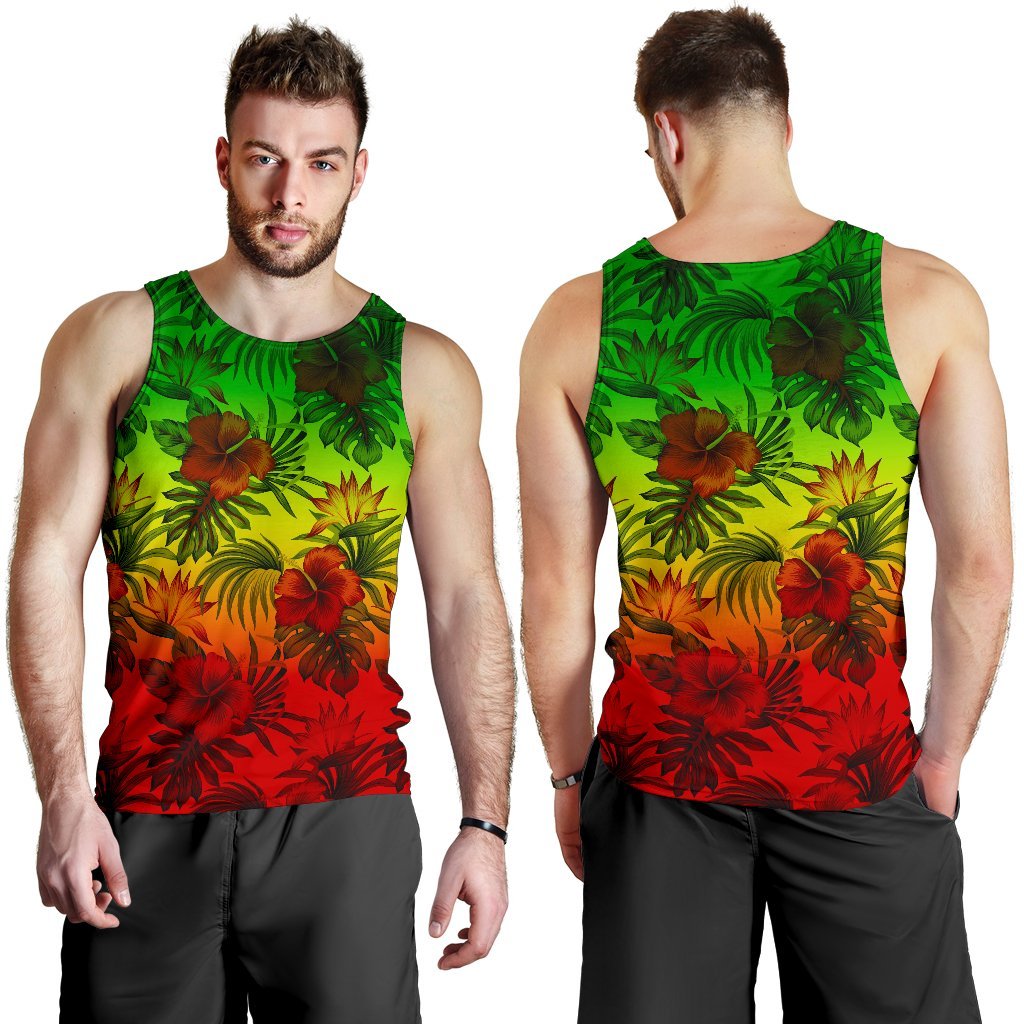 Polynesian Men's Tank Top - Reggae Hibiscus Patterns - Polynesian Pride