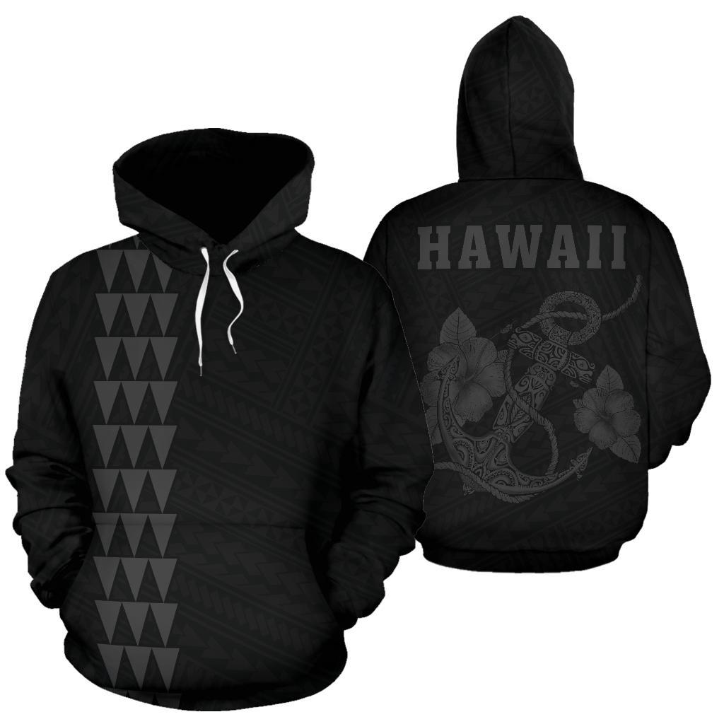 Polynesian Kakau Anchor Hibiscus Hawaii Hoodie Grey Unisex Grey - Polynesian Pride
