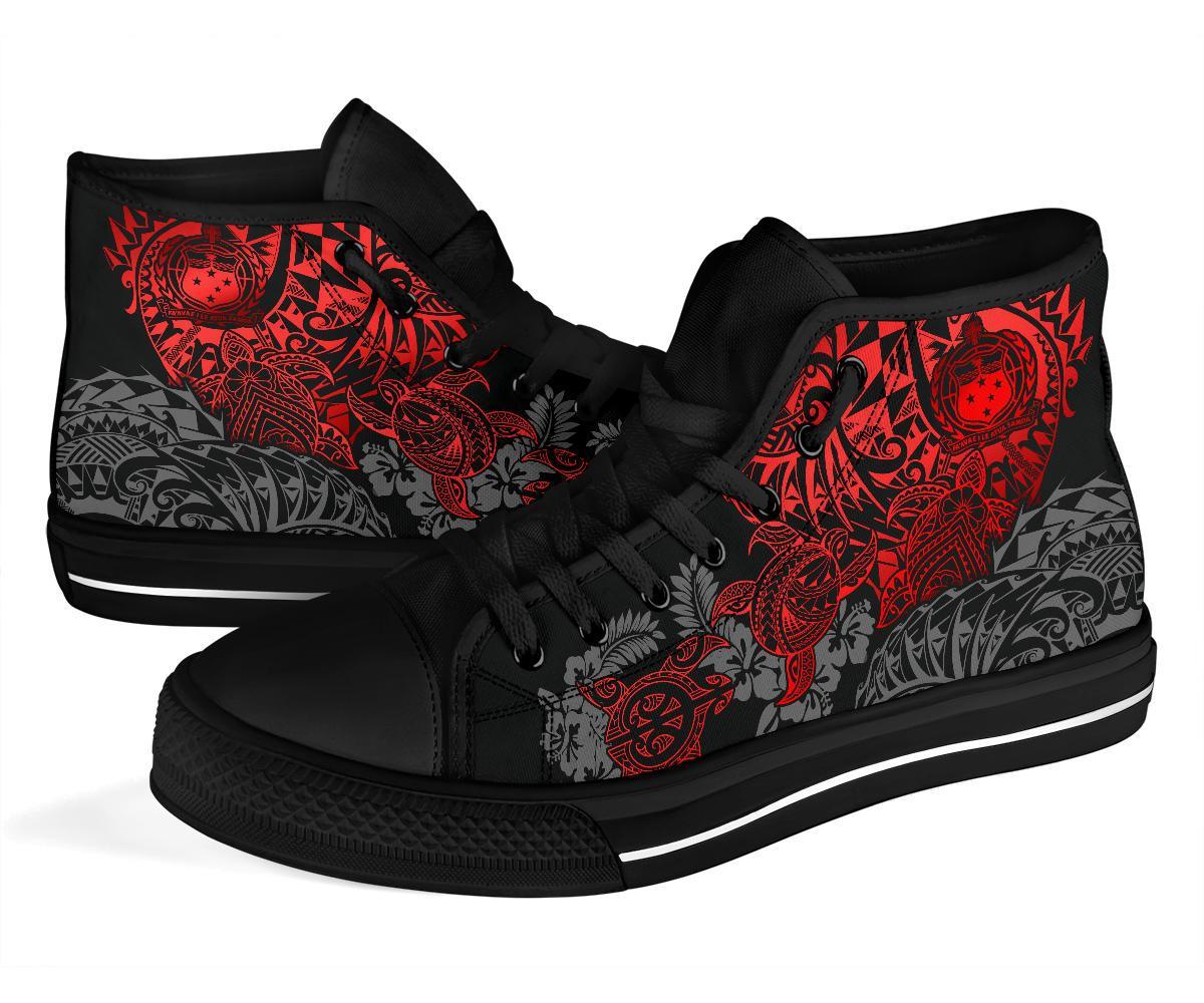 Samoa Polynesian High Top Shoes - Red Turtle Flowing - Polynesian Pride