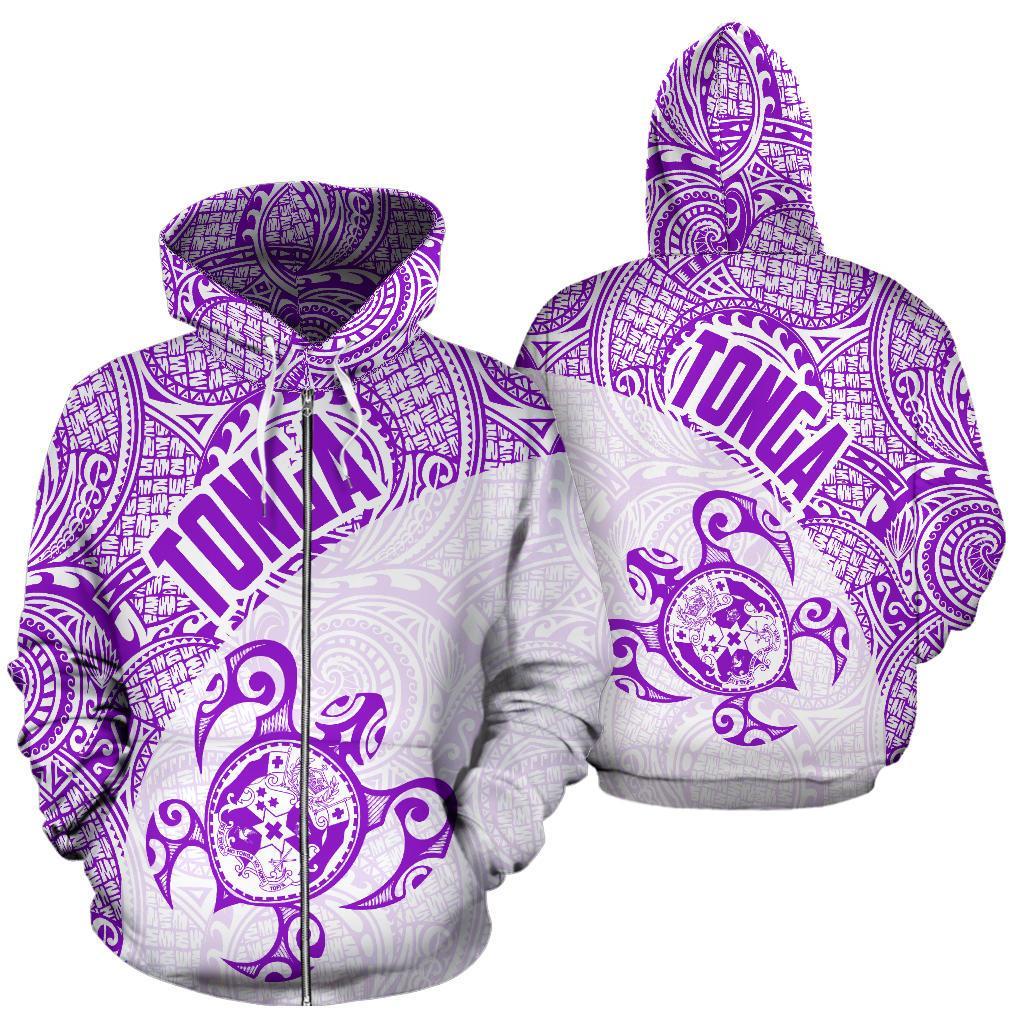 Tonga Zip up Hoodie Tonga Coat of Arms In Turtle Polynesian Tattoo 100 Unisex Black - Polynesian Pride
