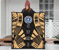 Northern Mariana Islands Premium Quilt - Northern Mariana Islands Seal Polynesian Gold Tattoo - Polynesian Pride