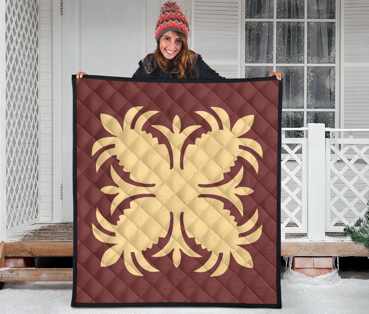 Hawaiian Premium Quilt Royal Pattern - Coral - A2 Style - Polynesian Pride