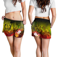Pohnpei Custom Personalised Women's Shorts - Humpback Whale with Tropical Flowers (Yellow) - Polynesian Pride
