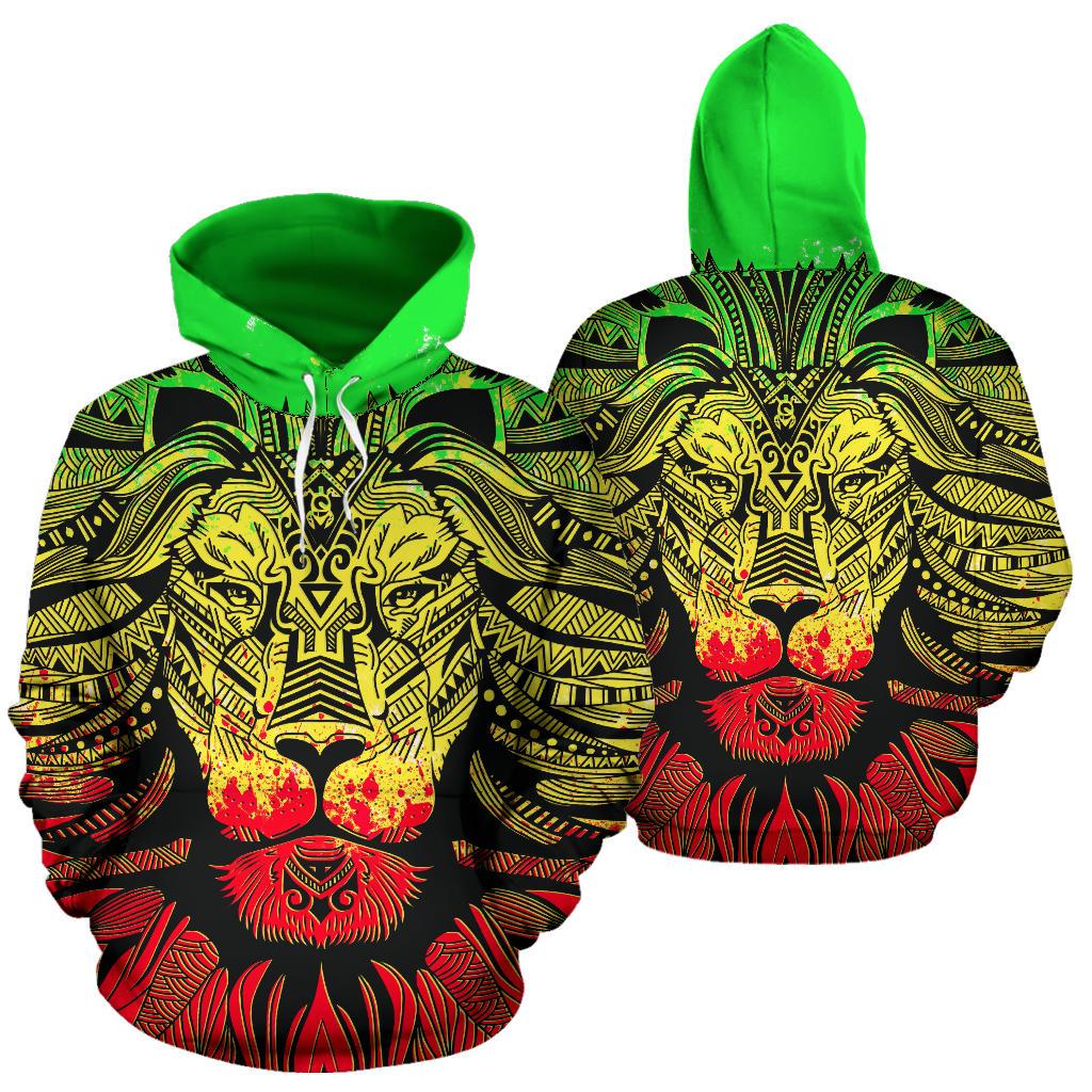 Lion Polynesian All Over Hoodie Reggae Style Unisex Reggae - Polynesian Pride