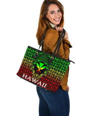 Hawaii large Leather Tote Bag - Kanaka Maoli Rocket Style (Reggae) - Polynesian Pride