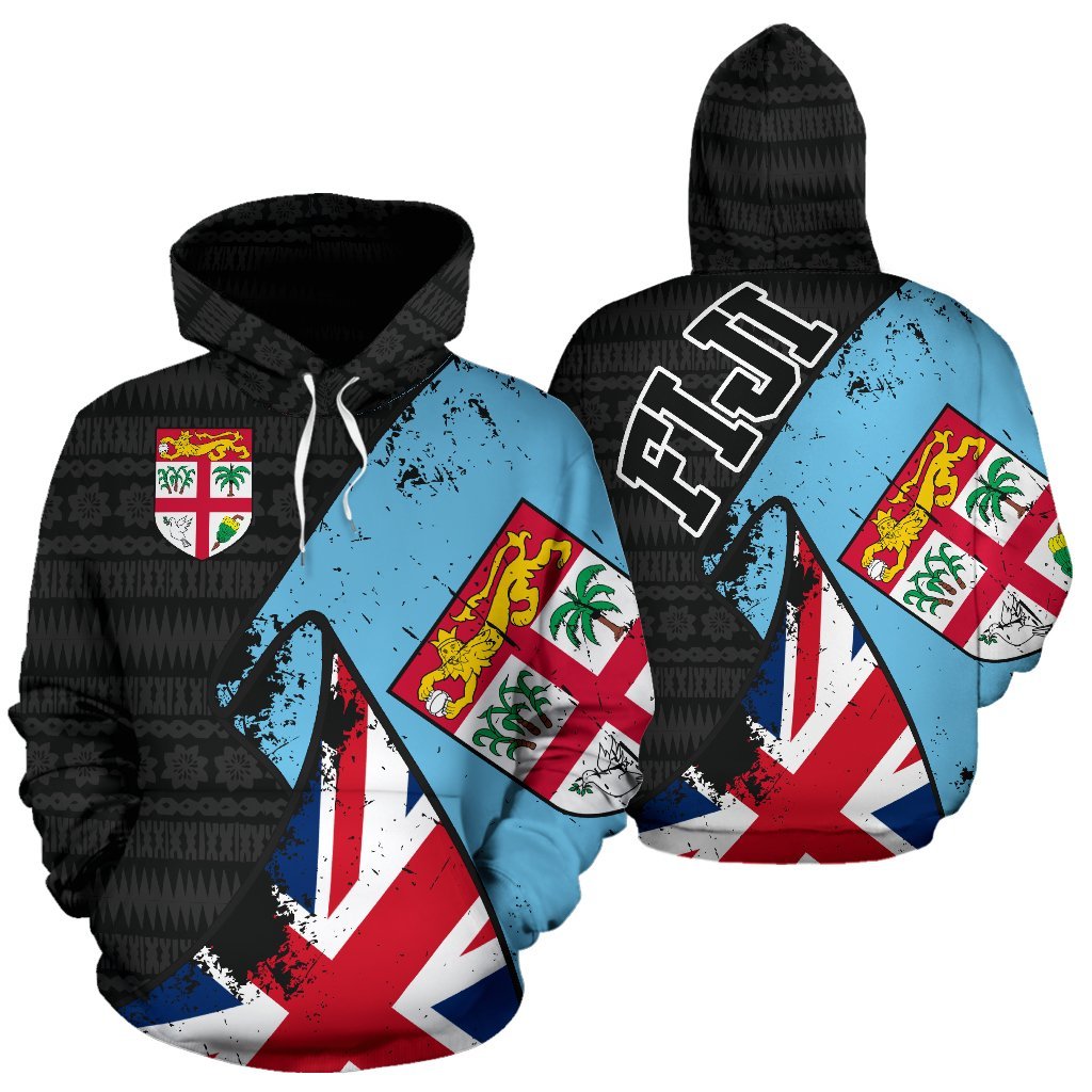 Fiji Pullover Hoodie Fiji Flag Grunge Special A02 Unisex Black - Polynesian Pride