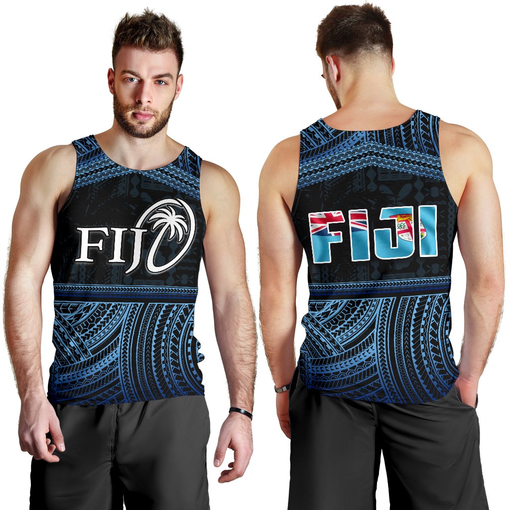 Fiji Rugby Polynesian Patterns Men's Tank Top Blue - Polynesian Pride