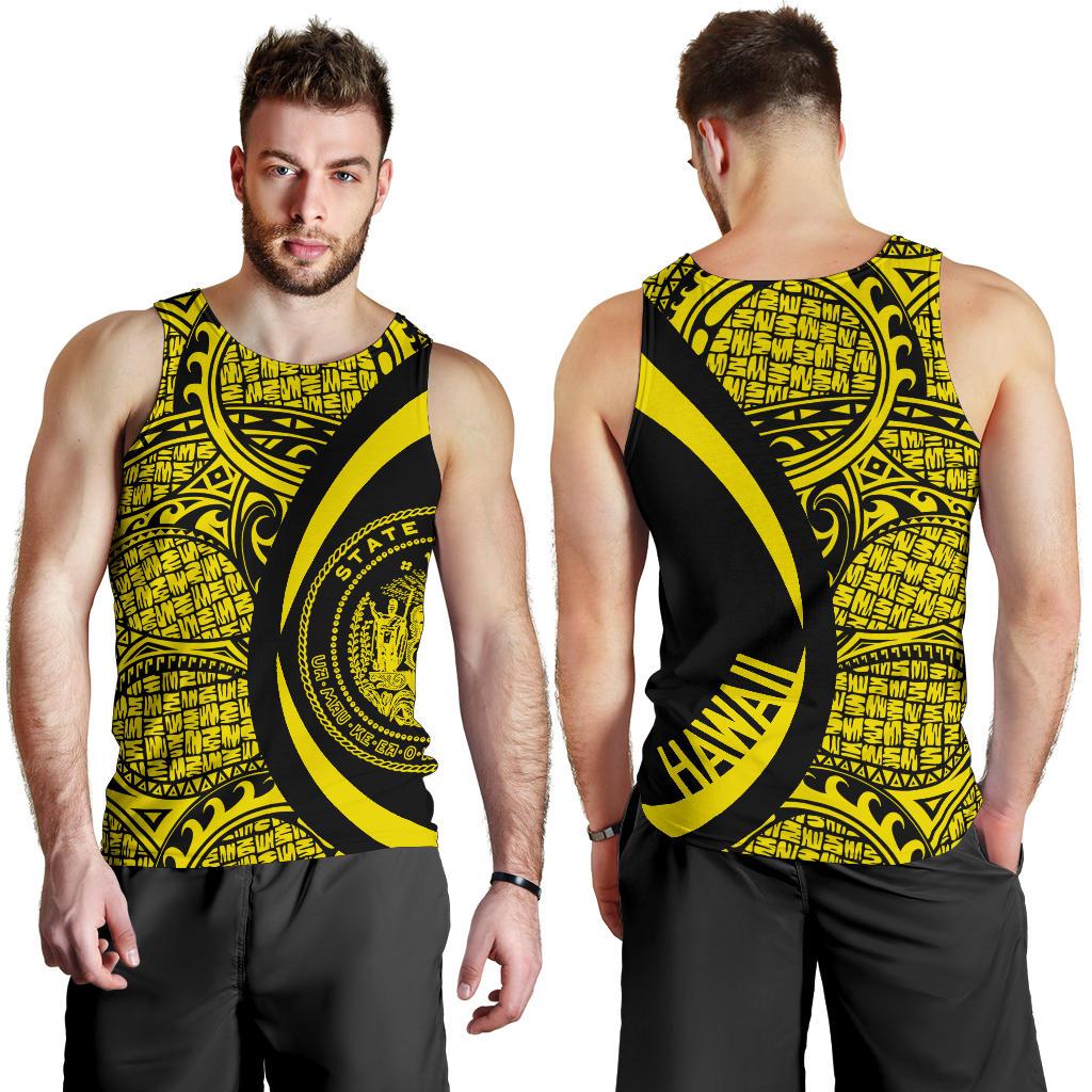 Hawaii Yellow Polynesian Men's Tank Top - Circle Style White - Polynesian Pride