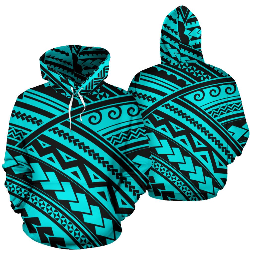 Polynesian Tribal All Over Hoodie Unisex Blue - Polynesian Pride