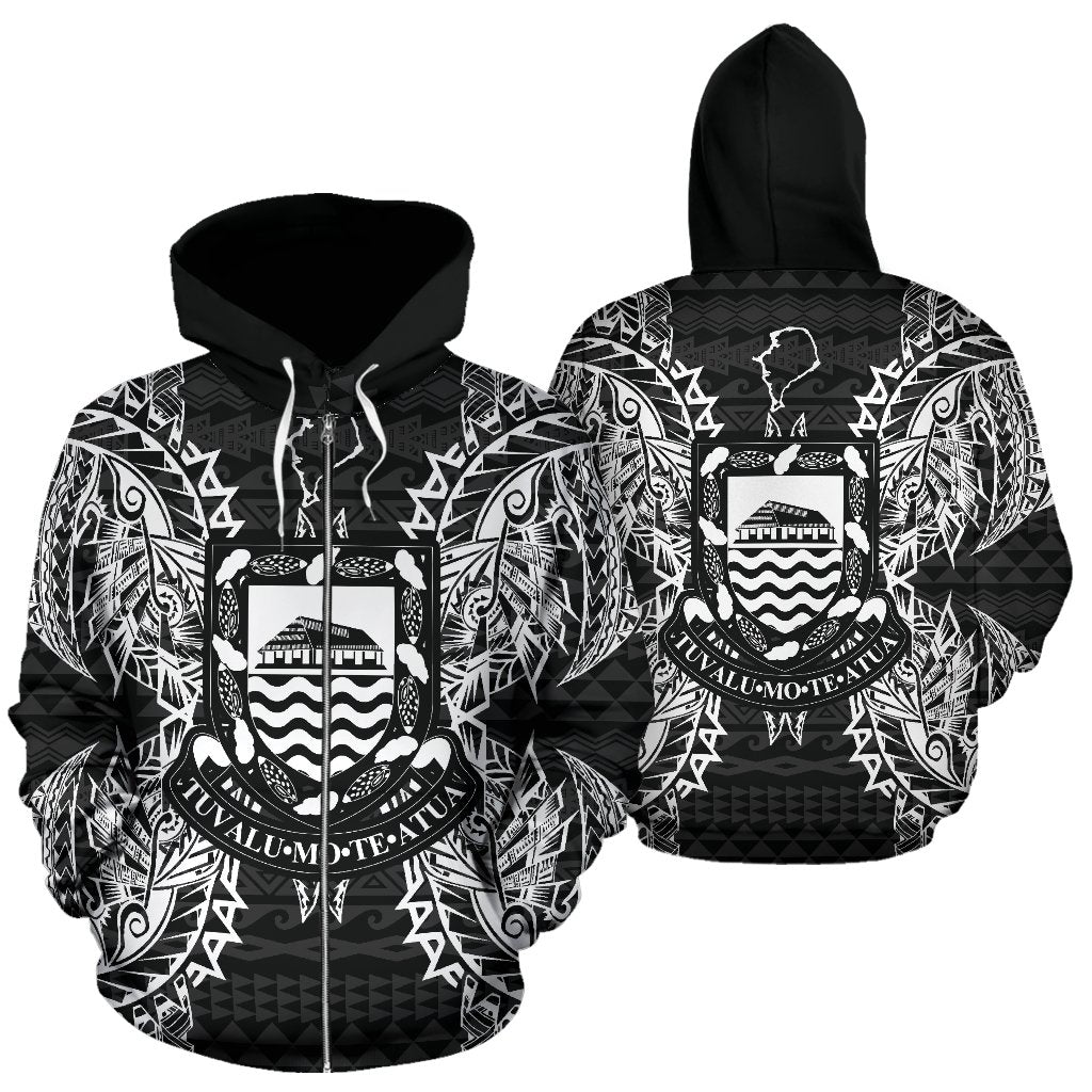 Tuvalu Polynesian All Over Zip up Hoodie Map Black Unisex Black - Polynesian Pride