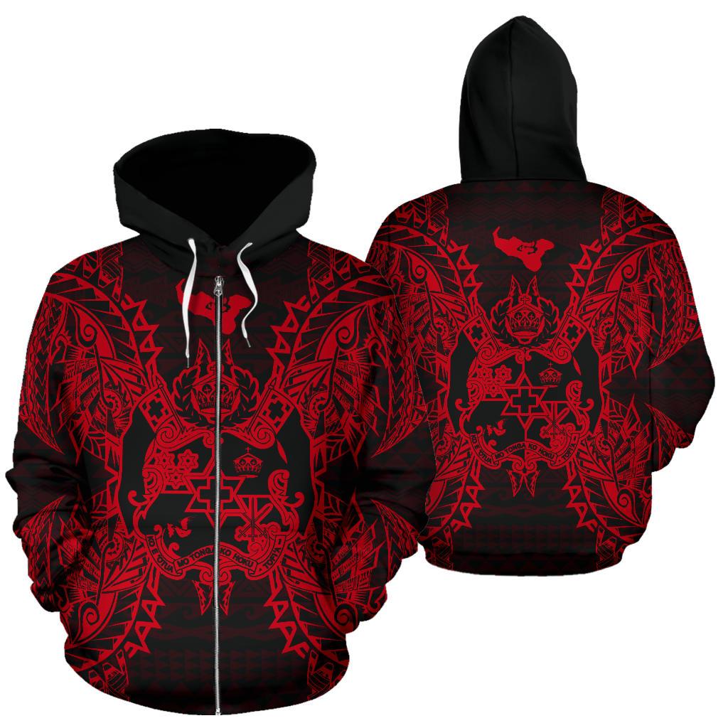 Tonga Polynesian All Over Zip up Hoodie Map Red Unisex Red - Polynesian Pride