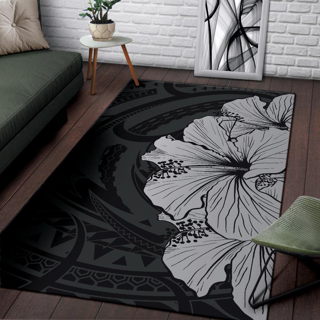 Royal Hibiscus Polynesian Tribal Area Rug Gray AH - Polynesian Pride