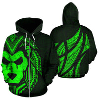 Sua Lions Pride Polynesian Warrior Zip up Hoodie Green Color Unisex Green - Polynesian Pride