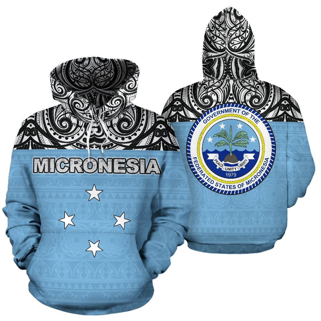 Federated States of Micronesia All Over Hoodie Polynesian Hoodie Style Unisex White - Polynesian Pride