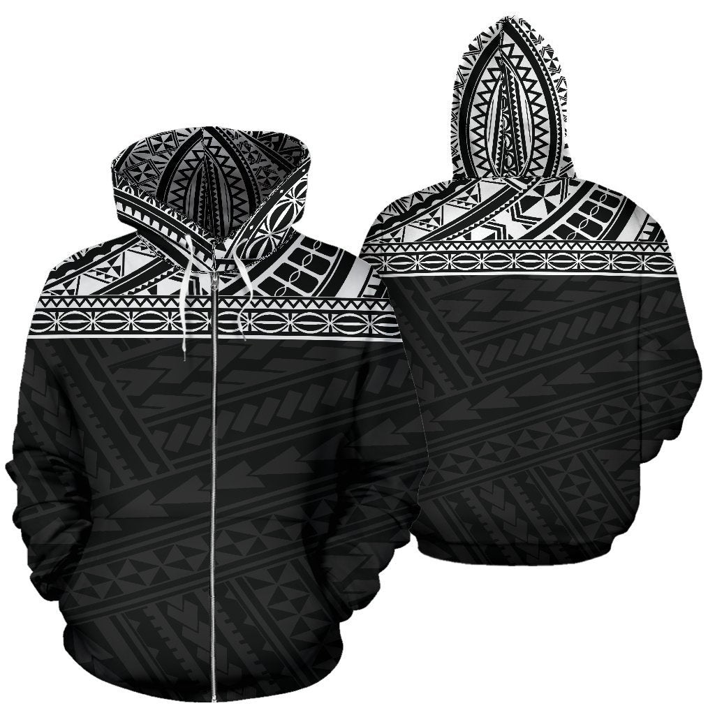 Poly All Over Zip up Hoodie Polynesian Black Version Unisex White - Polynesian Pride