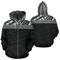 Poly All Over Zip up Hoodie Polynesian Black Version Unisex White - Polynesian Pride