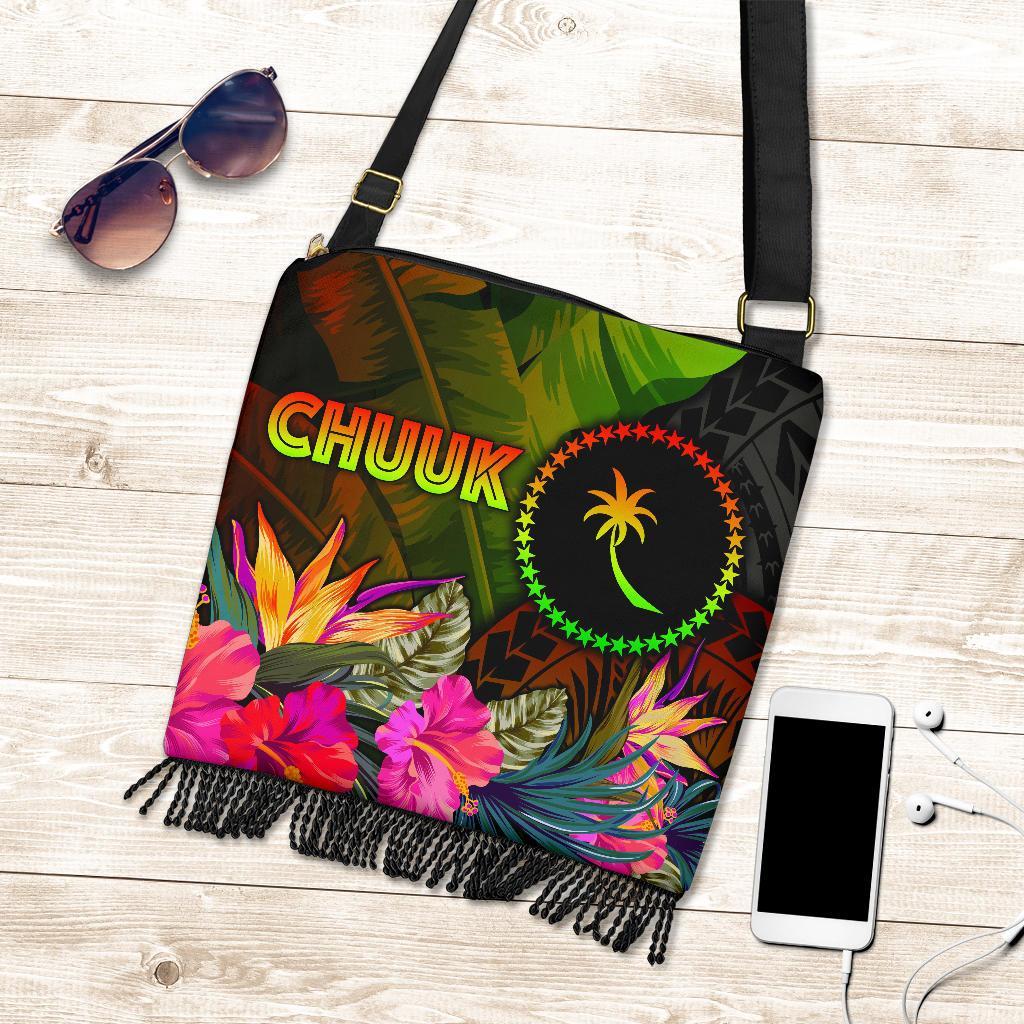 Chuuk Polynesian Crossbody Boho Handbag - Hibiscus and Banana Leaves One Style One Size Reggae - Polynesian Pride