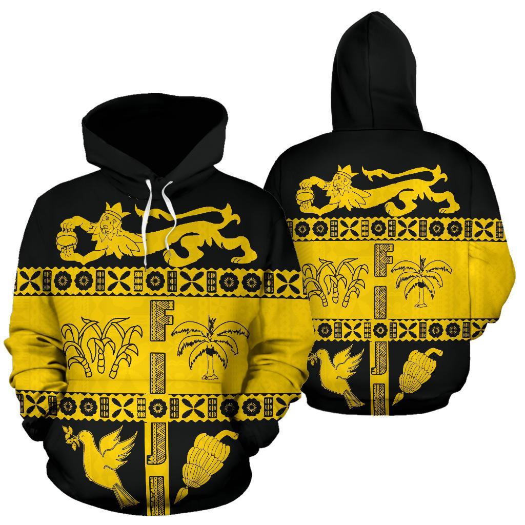 Fiji Tapa Hoodie Fiji Yellow Coat of Arms Unisex Yellow - Polynesian Pride