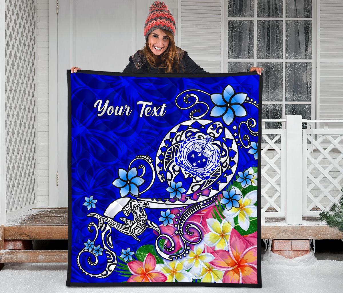 Samoa Custom Personalised Premium Quilt - Turtle Plumeria (Blue) Royal Blue - Polynesian Pride