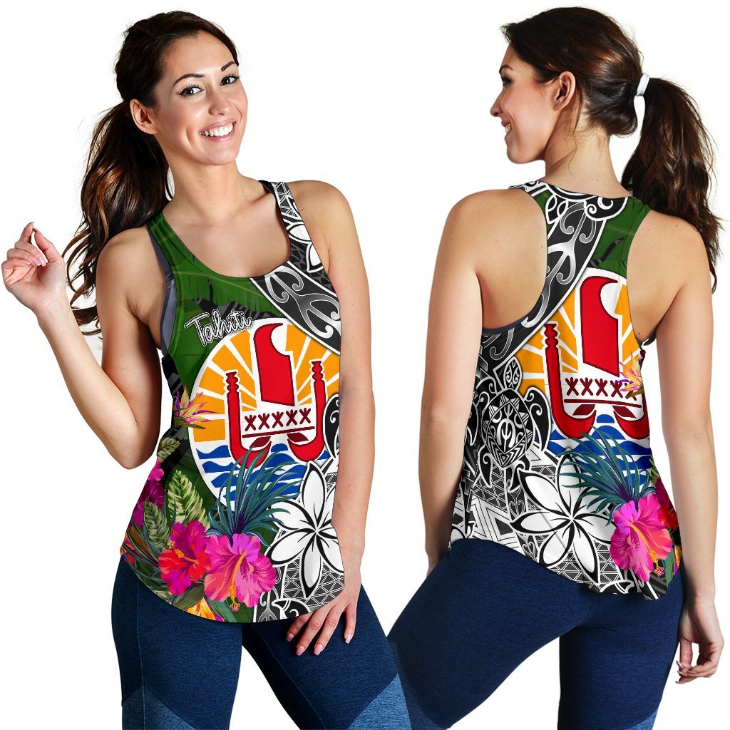 Tahiti Women Racerback Tank - Turtle Plumeria Banana Leaf - Polynesian Pride