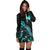 Papua New Guinea Polynesian Hoodie Dress - Turtle With Blooming Hibiscus Turquoise - Polynesian Pride