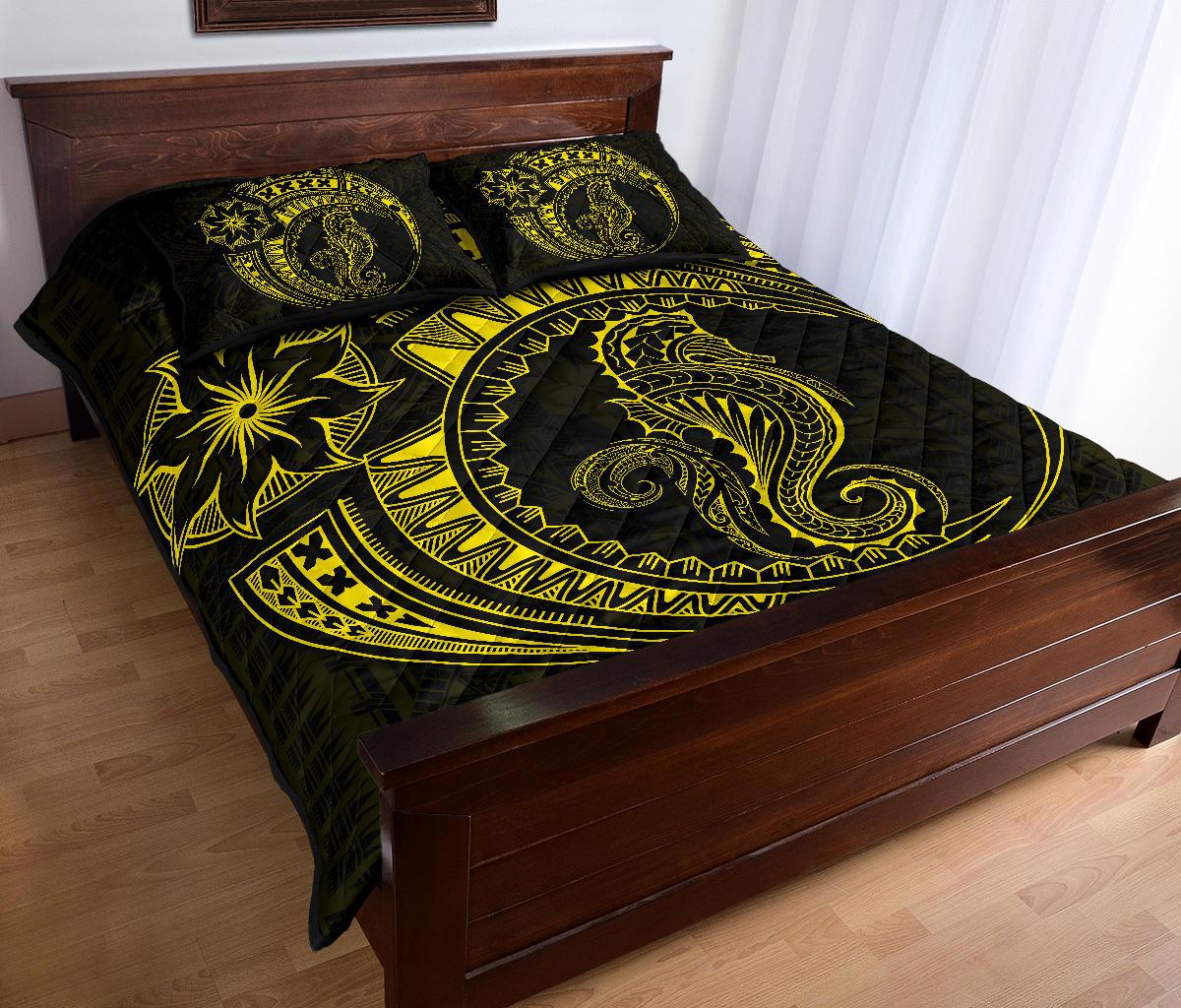 Polynesian Quilt Bed Set - Polynesian Yellow Seahorse Tattoo - Polynesian Pride