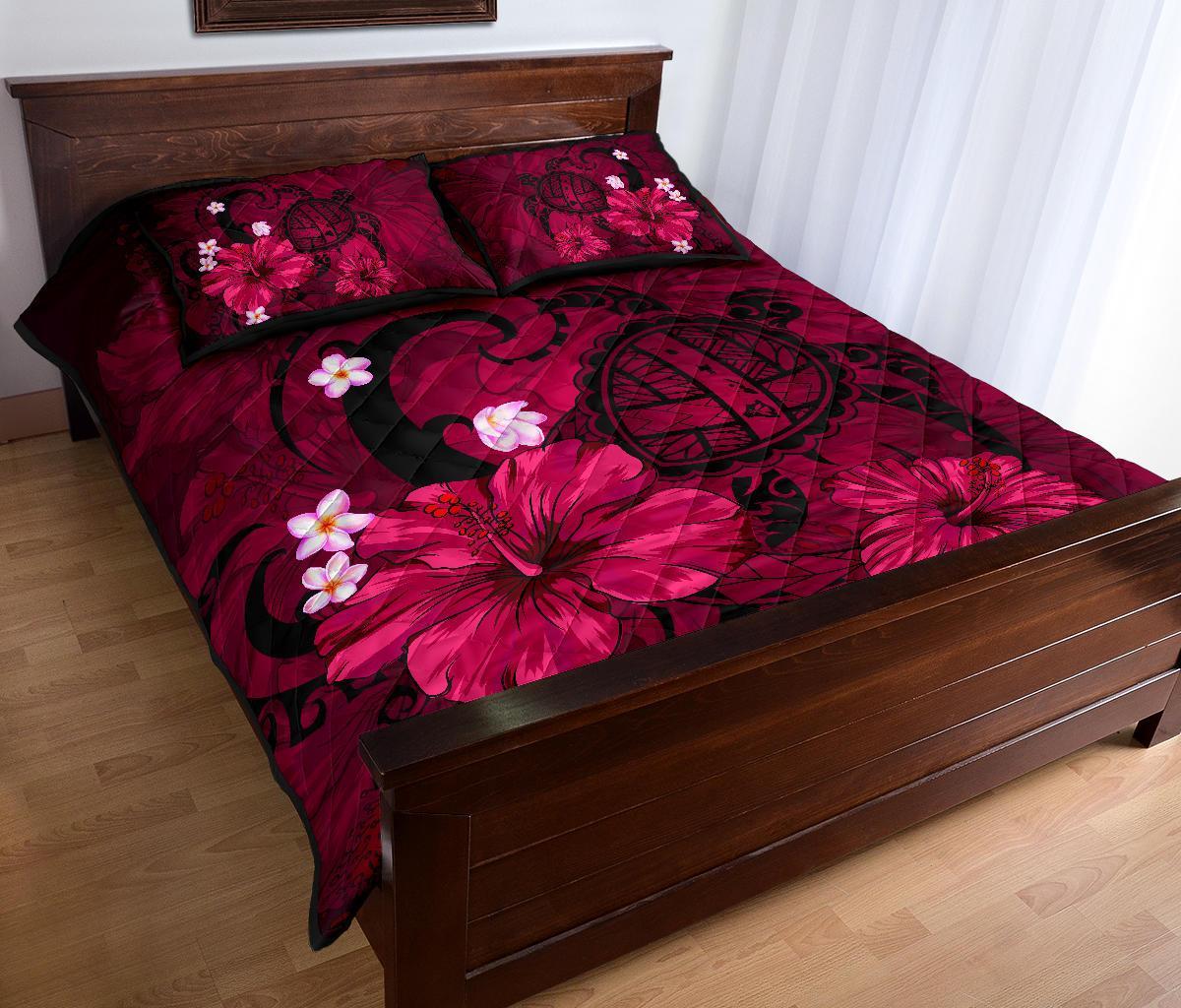 Hawaii Turtle Poly Tribal Quilt Bed Set - Pink - Polynesian Pride
