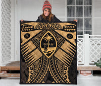 Guam Polynesian Premium Quilt - Guam Gold Seal with Polynesian Tattoo - Polynesian Pride
