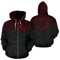 Samoa Polynesian All Over Zip up Hoodie Red Heartbeat Style Unisex Black - Polynesian Pride