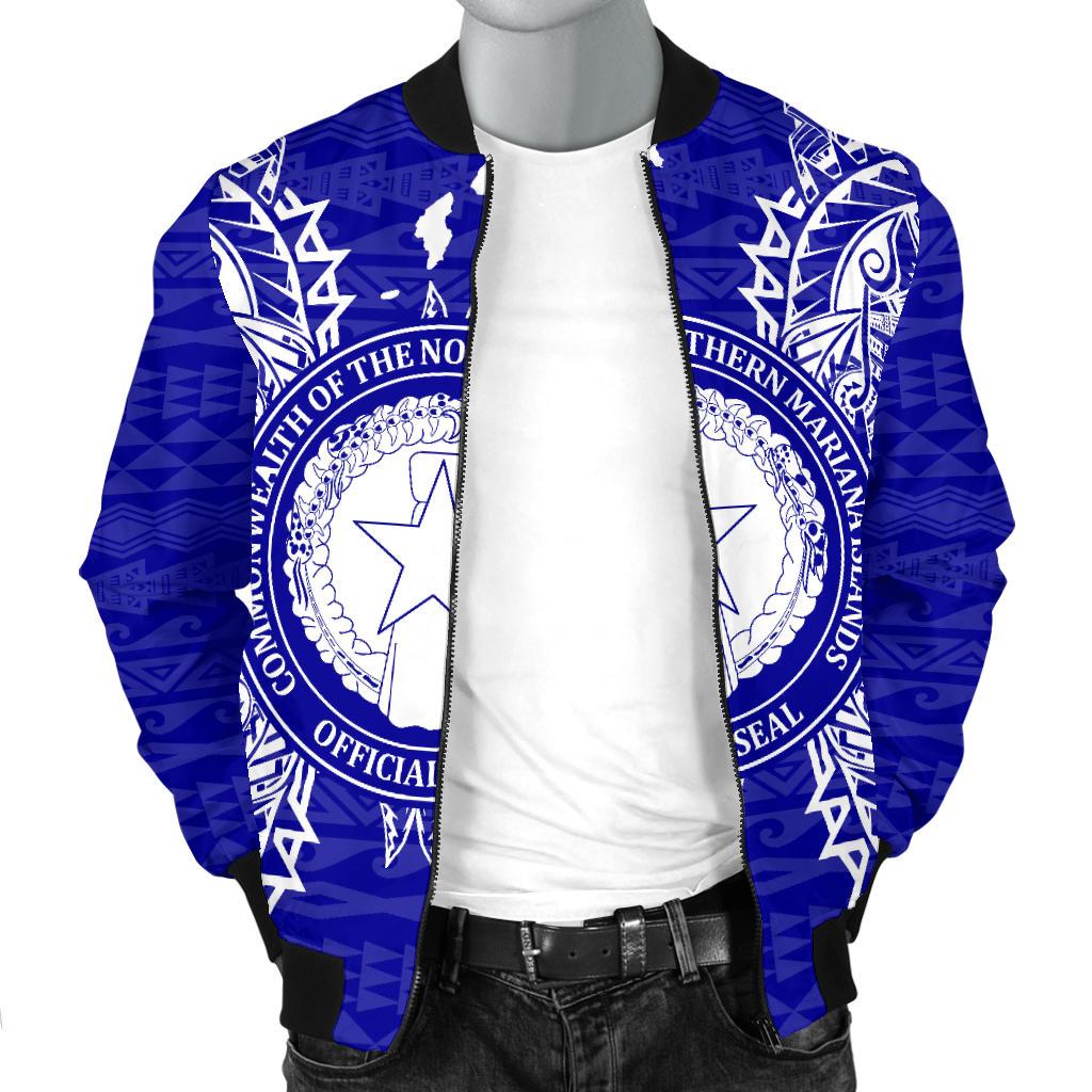 Northern Mariana Islands Polynesian Men's Bomber Jacket Map Blue - Polynesian Pride