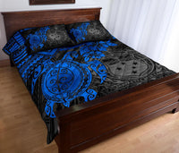 Samoa Polynesian Quilt Bed Set - Samoa Coat Of Arms & Blue Turtle Hibiscus - Polynesian Pride