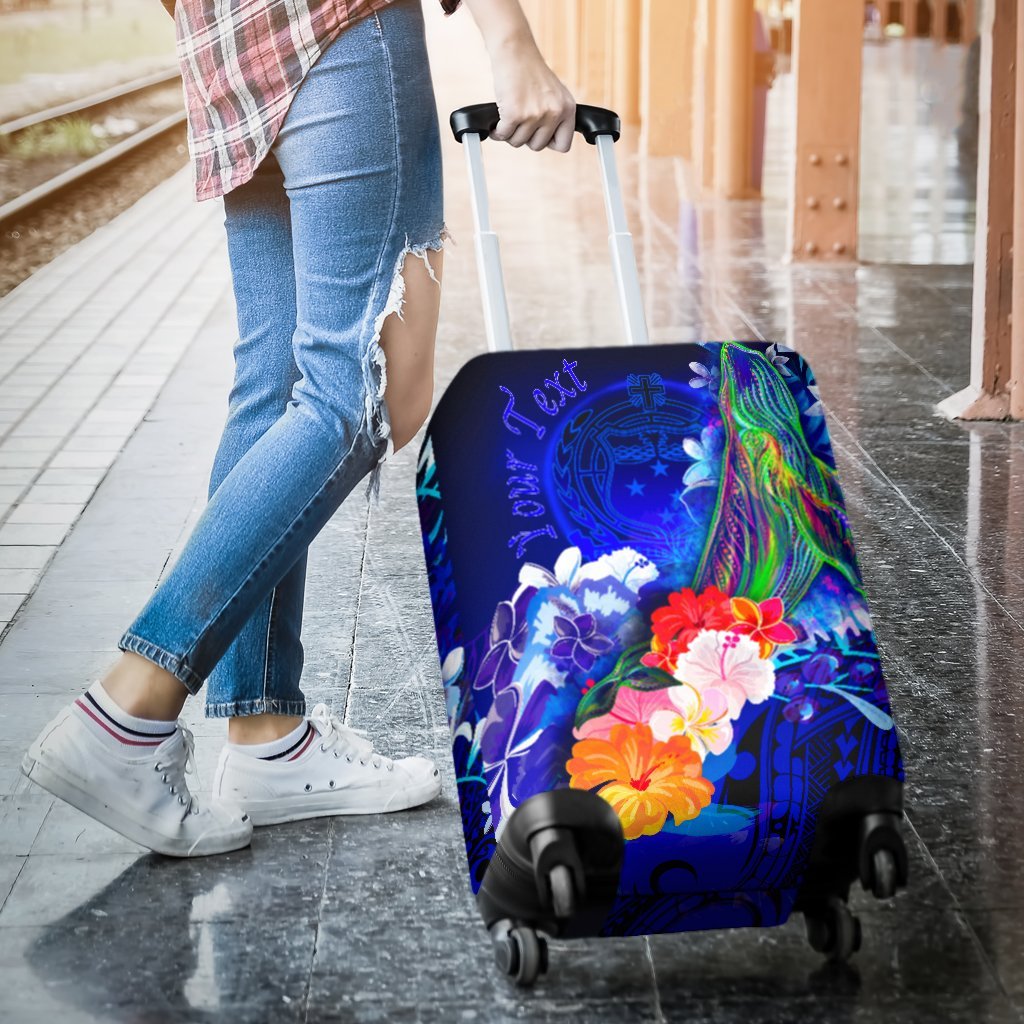 Custom Personalised Samoa Luggage Covers - Humpback Whale with Tropical Flowers (Blue) - Polynesian Pride