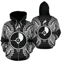 Yap Polynesian All Over Zip up Hoodie Map Black Unisex Black - Polynesian Pride