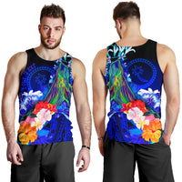 Custom Personalised Chuuk Men's Tank Top - Humpback Whale with Tropical Flowers (Blue) Blue - Polynesian Pride