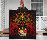 Tonga Polynesian Premium Quilt - Tonga Coat Of Arms & Red Manta Ray - Polynesian Pride