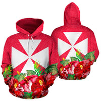 Wallis nd Futuna Polynesian Hoodie Flag Hibiscus Unisex Red - Polynesian Pride