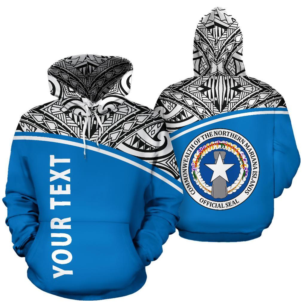 Northern Mariana Islands Polynesian All Over Custom Hoodie Blue Curve Version Unisex Blue - Polynesian Pride