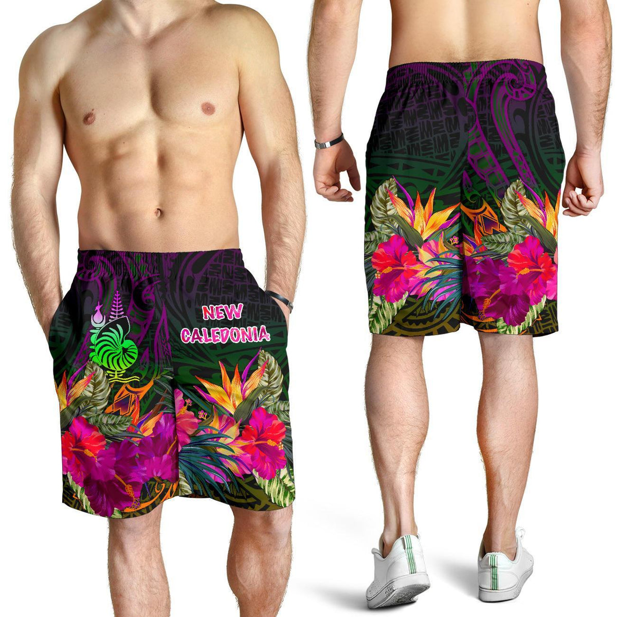 New Caledonia Polynesian Men's Shorts - Summer Hibiscus - Polynesian Pride