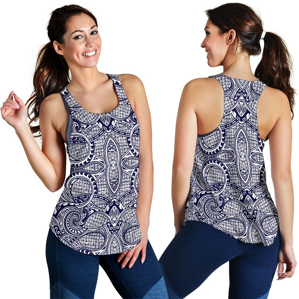 Polynesian Women's Racerback Tank Blue And White White - Polynesian Pride