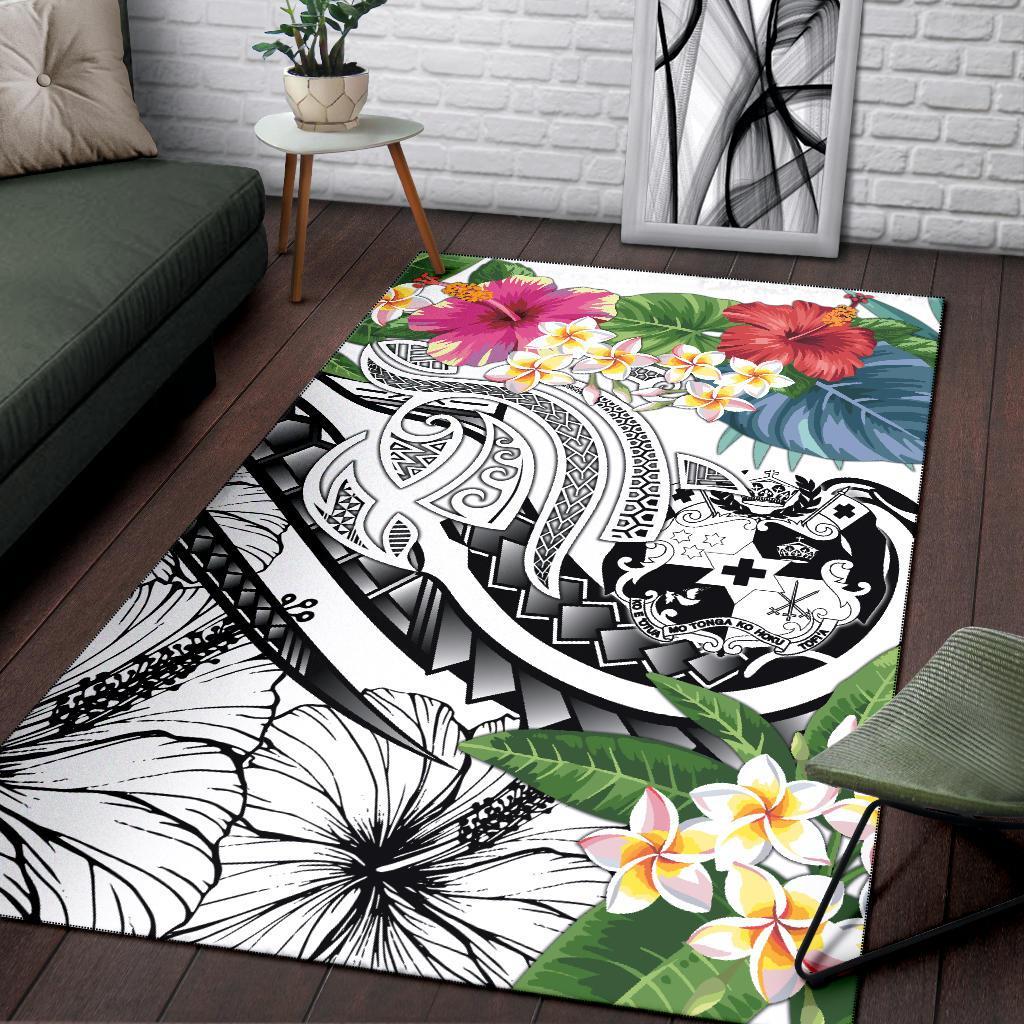 Tonga Polynesian Area Rug - Summer Plumeria (White) - Polynesian Pride