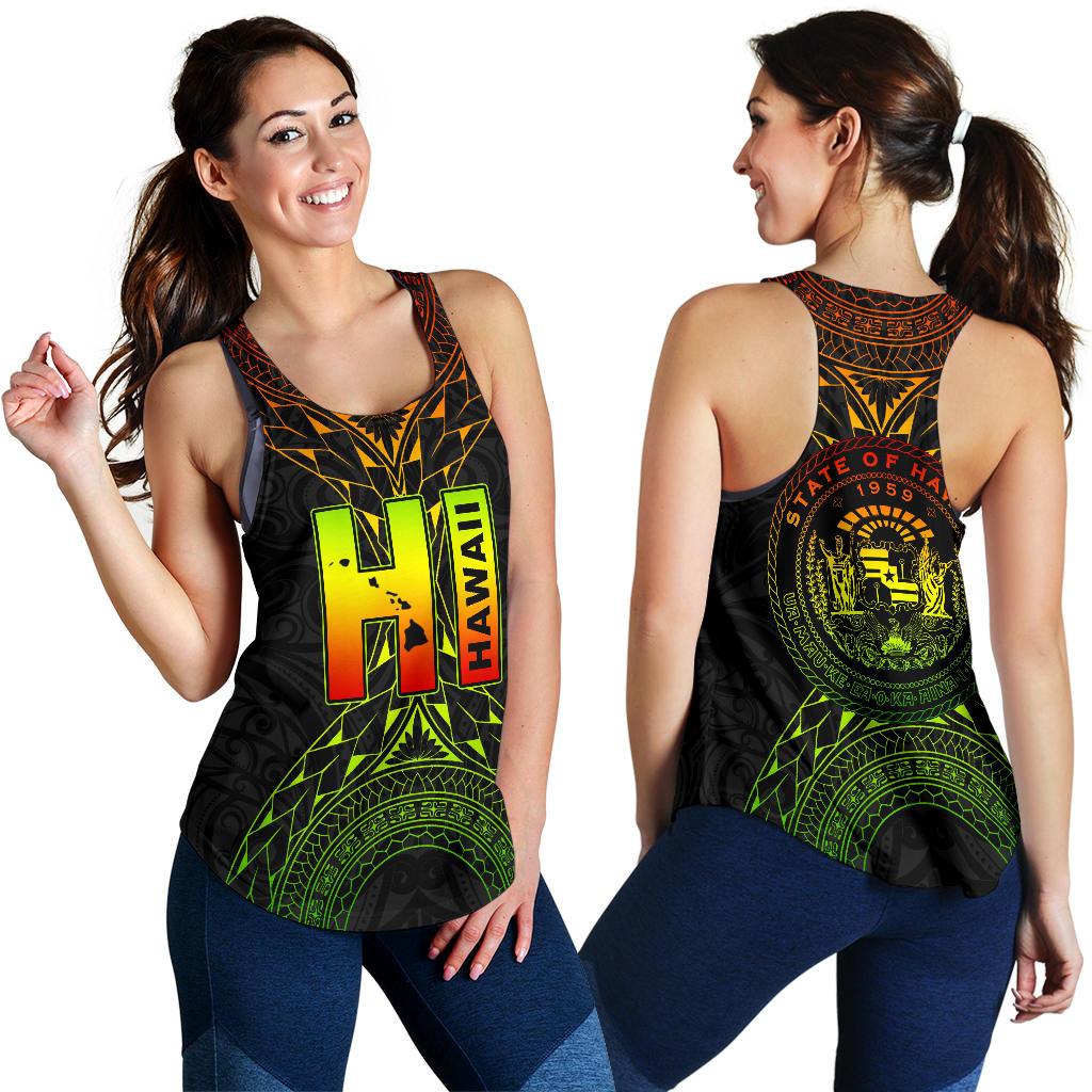 Hawaii Map Polynesian Women's Racerback Tank - Reggae Color Version Black - Polynesian Pride