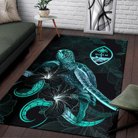 Guam Polynesian Area Rugs - Turtle With Blooming Hibiscus Turquoise - Polynesian Pride