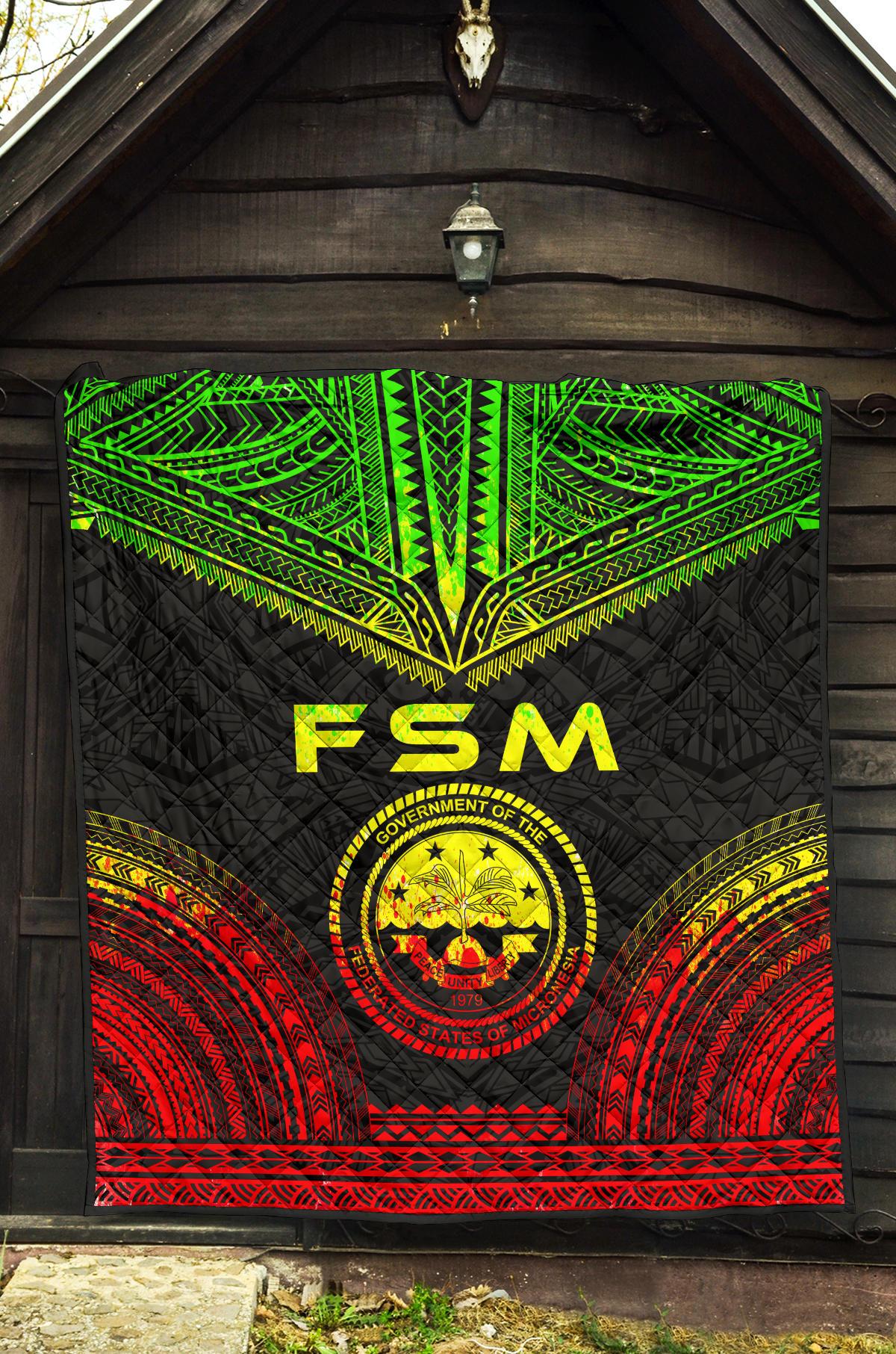 Federated States Of Micronesia Premium Quilt - FSM Seal Polynesian Chief Reggae Version - Polynesian Pride