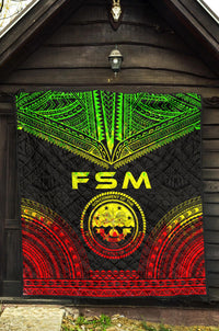Federated States Of Micronesia Premium Quilt - FSM Seal Polynesian Chief Reggae Version - Polynesian Pride